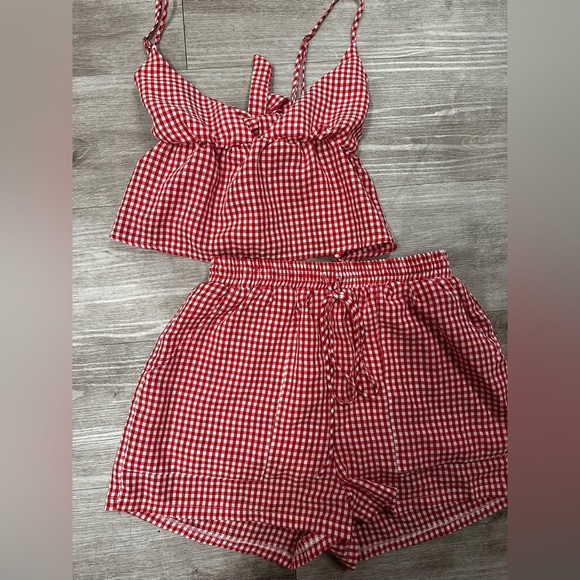 Princess Polly Other - Red White Princess Polly Gingham Two Piece Tie Back Crop Top Shorts Set